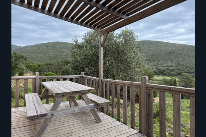 camping vista mare cap corse bungalow terrasse