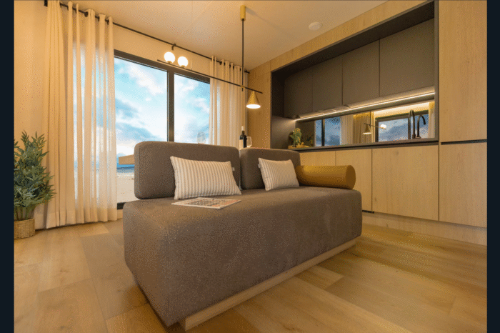 camping vista mare cap corse interieur bungalow luxe salon